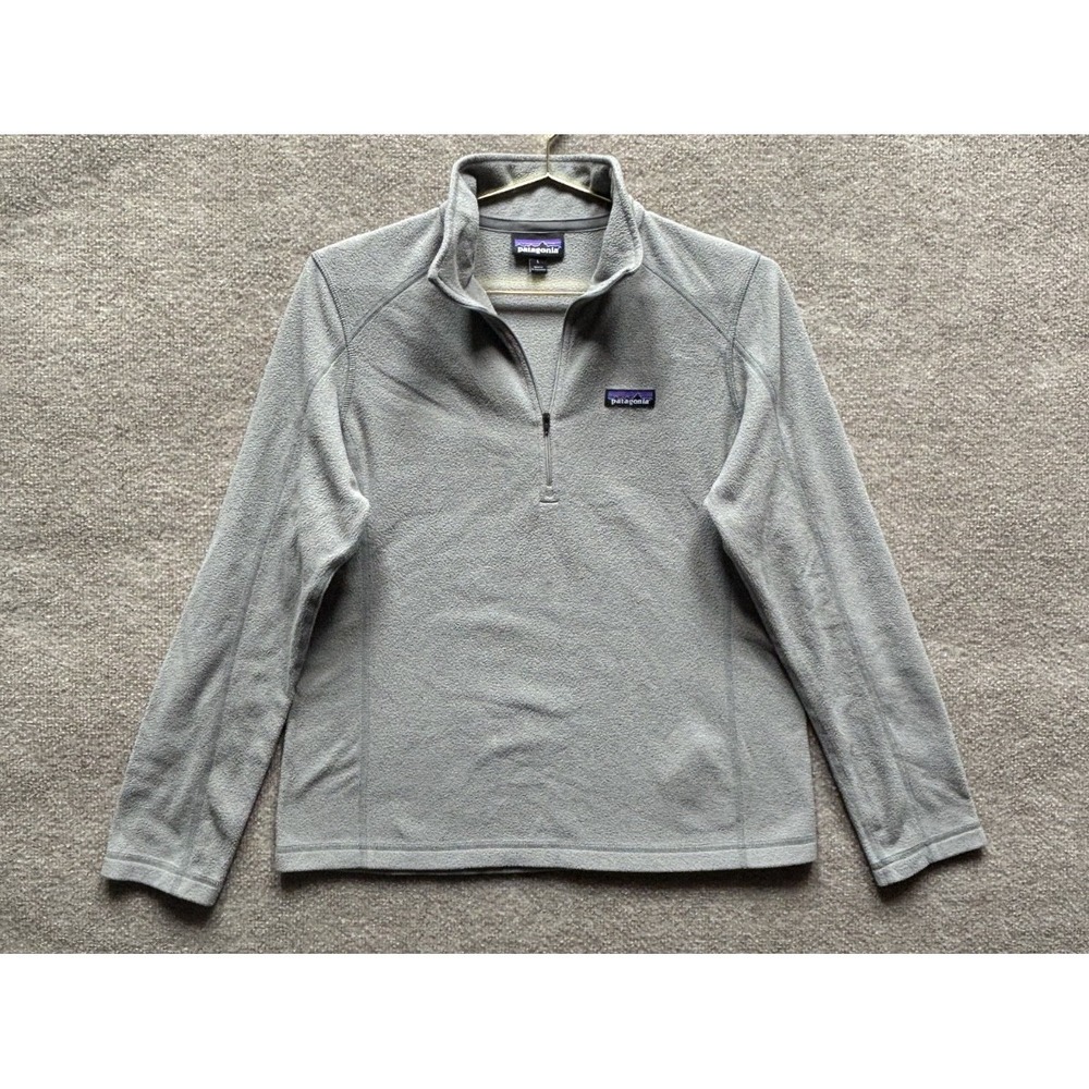 Patagonia Pullover Women Large Gray Micro D Fleece 1/2 Zip Mock Hiking Camping